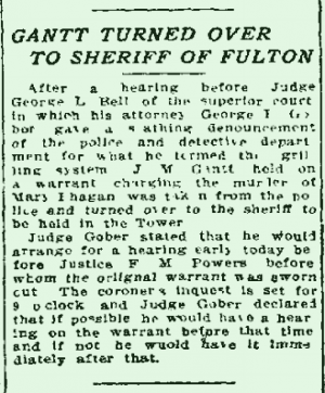 Gantt Turned Over to Sheriff of Fulton
