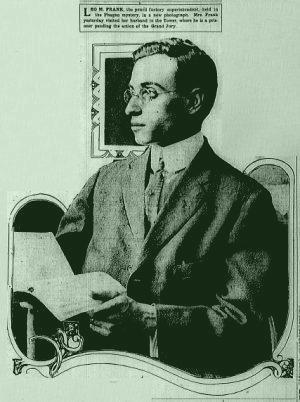 Leo M. Frank, the pencil factory superintendent, held in the Phagan mystery, in a new photograph. Mrs. Frank yesterday visited her husband in the Tower, where he is a prisoner pending the action of the Grand Jury.