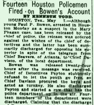 Fourteen Houston Policemen Fired on Bowens Account