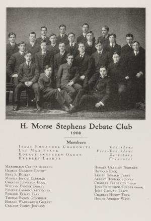 Leo Frank, lower right, Vice President of the H. Morse Stephens Debate Club